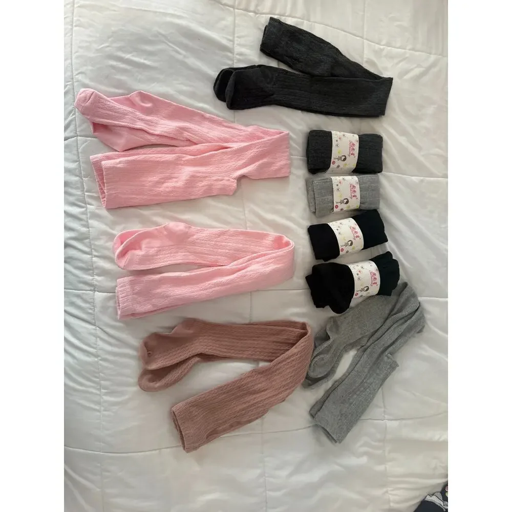 Girls Tights & Socks Lot Size 115–125 Pink Gray Black School Winter Bundle